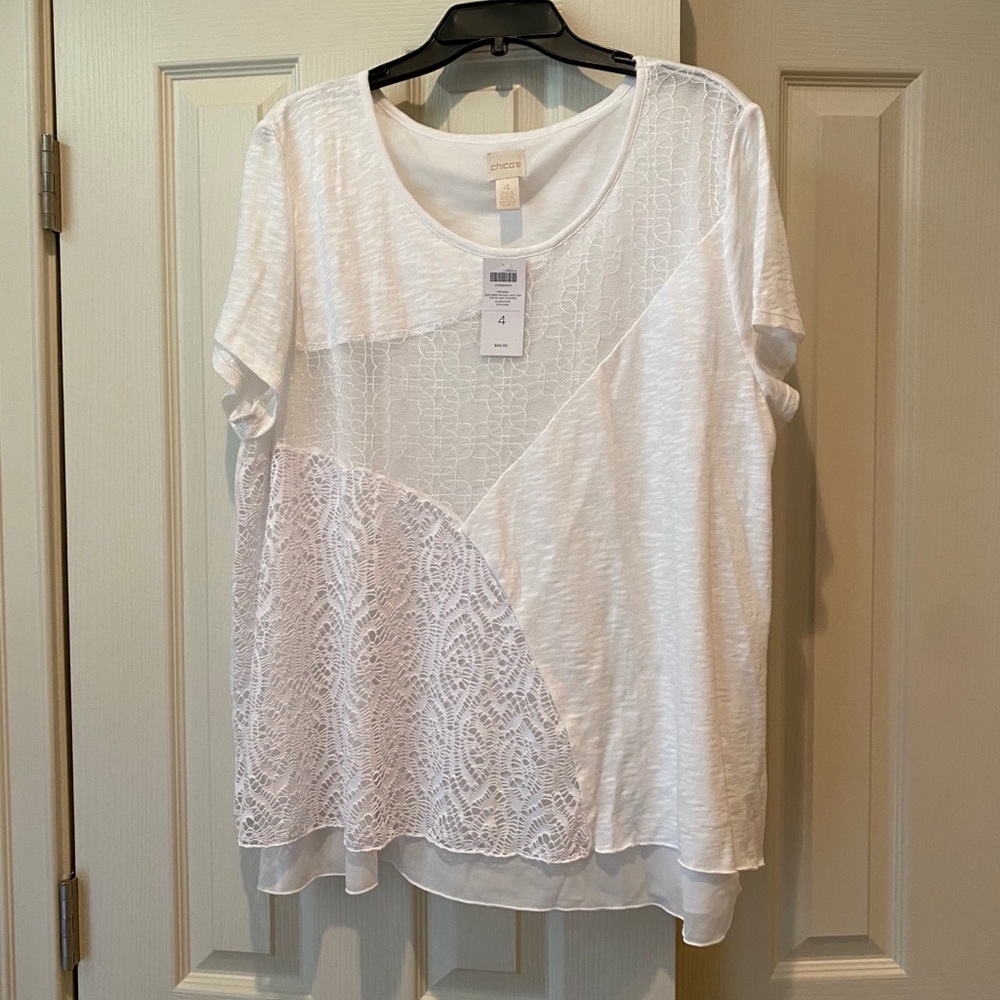 Chico’s White Blouse with multiple patterns